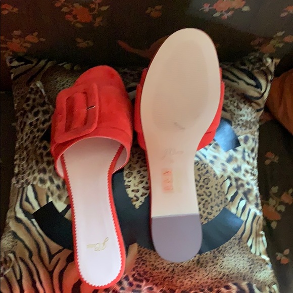 J Crew red suede buckled flat slide - Picture 2 of 5
